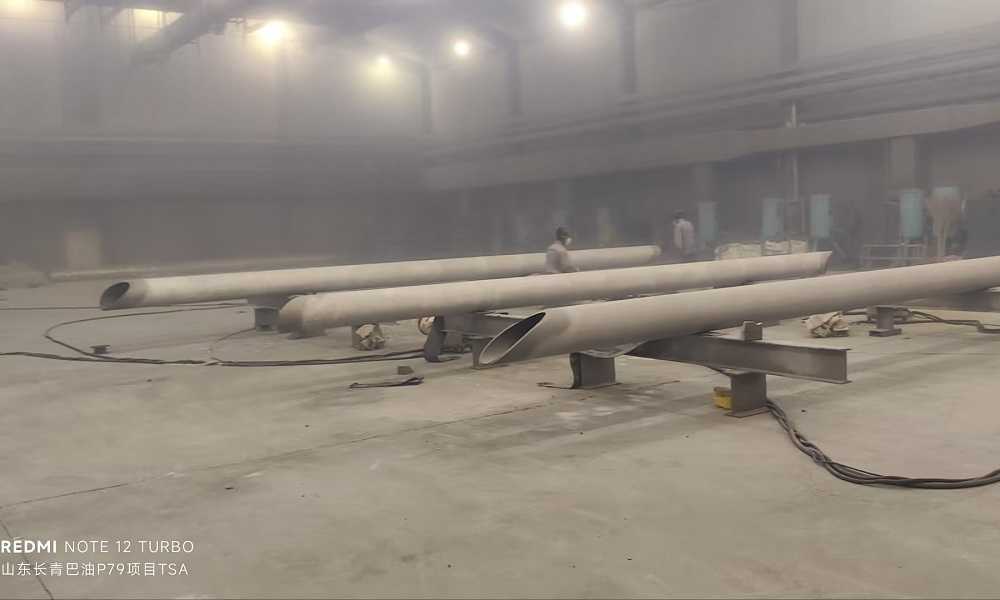 中石油巴油火炬塔热喷铝进行中